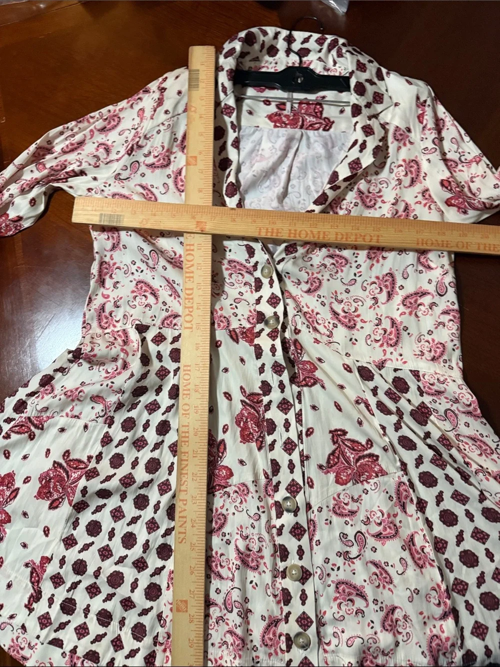 Free People Cream Tunic Dress with Red Paisley Floral Print Sylvie S